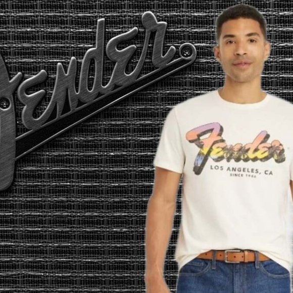 Men's 3XL Fender Los Angeles, CA Since 1946 Crewneck Short Sleeve Beige T-Shirt - Picture 1 of 3
